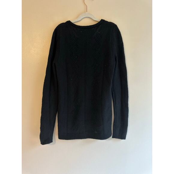 Garnet Hill Black Cashmere Pointelle-Detail Pullover Size Small - Picture 2 of 6